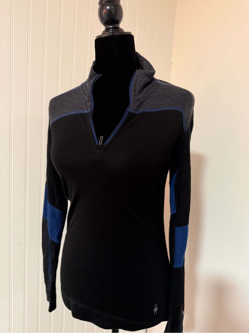 Smartwool Merino 250 Quarter Zip Base Layer Pullover Women’s Medium Black Blue